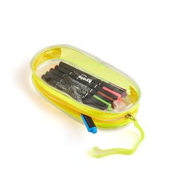 Yellow oval pencil pouch with zip closure and curved shape