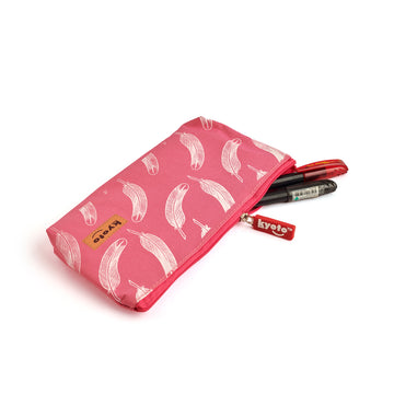 PINK FEATHER DESIGN PENCIL POUCH